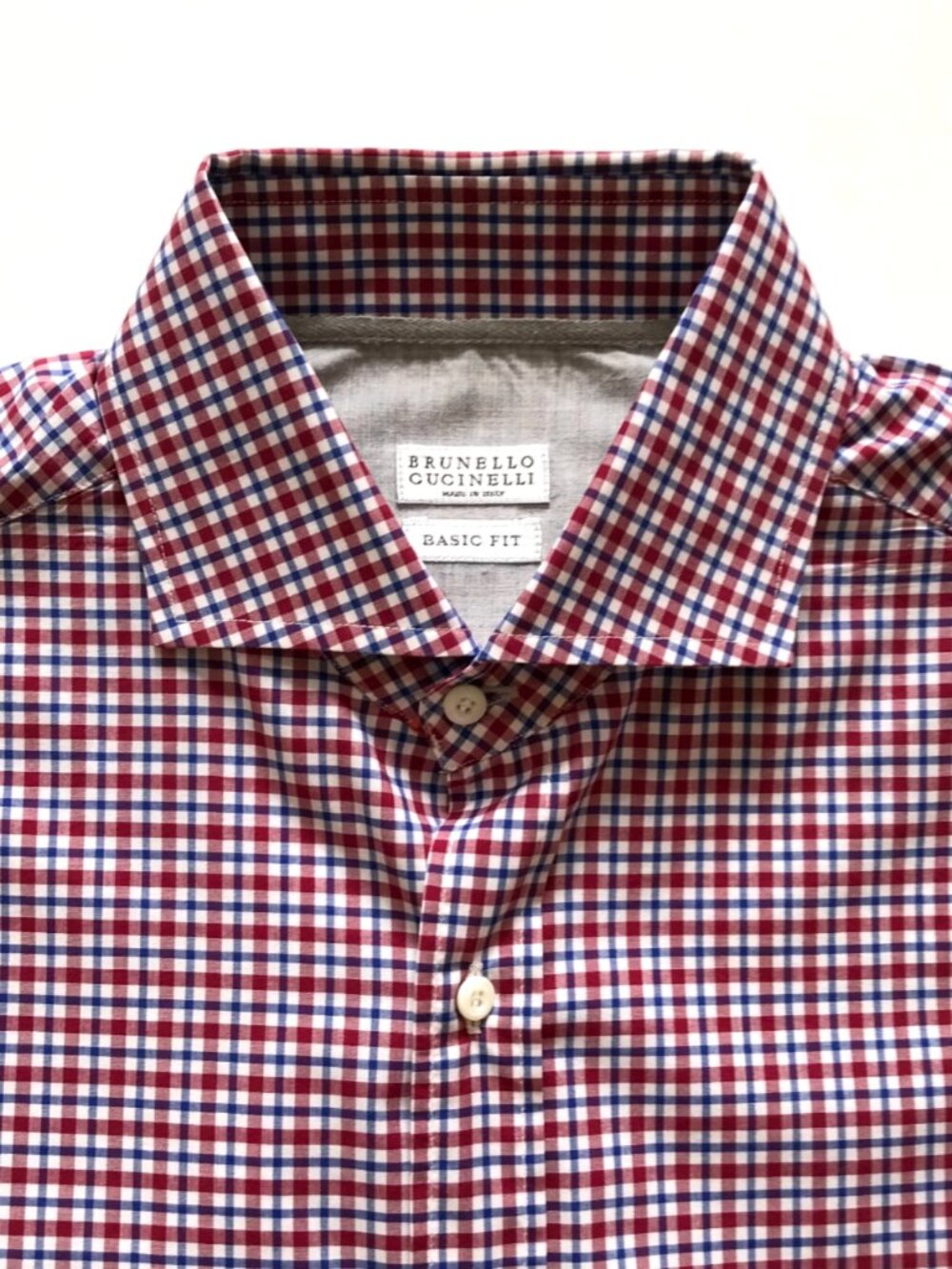Brunello Cucinelli Check Button Down Sport Shirt Mens Large Red Blue Basic Fit